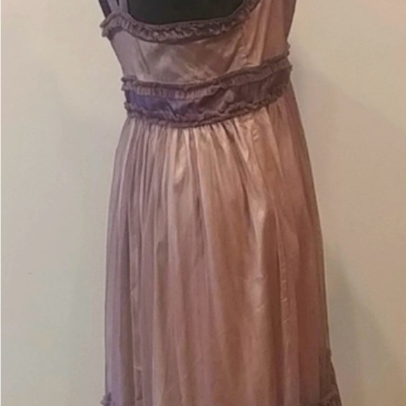 Anthropologie Elegant Brown Satin Dress with Floral Detail Size 8 - Picture 5 of 9